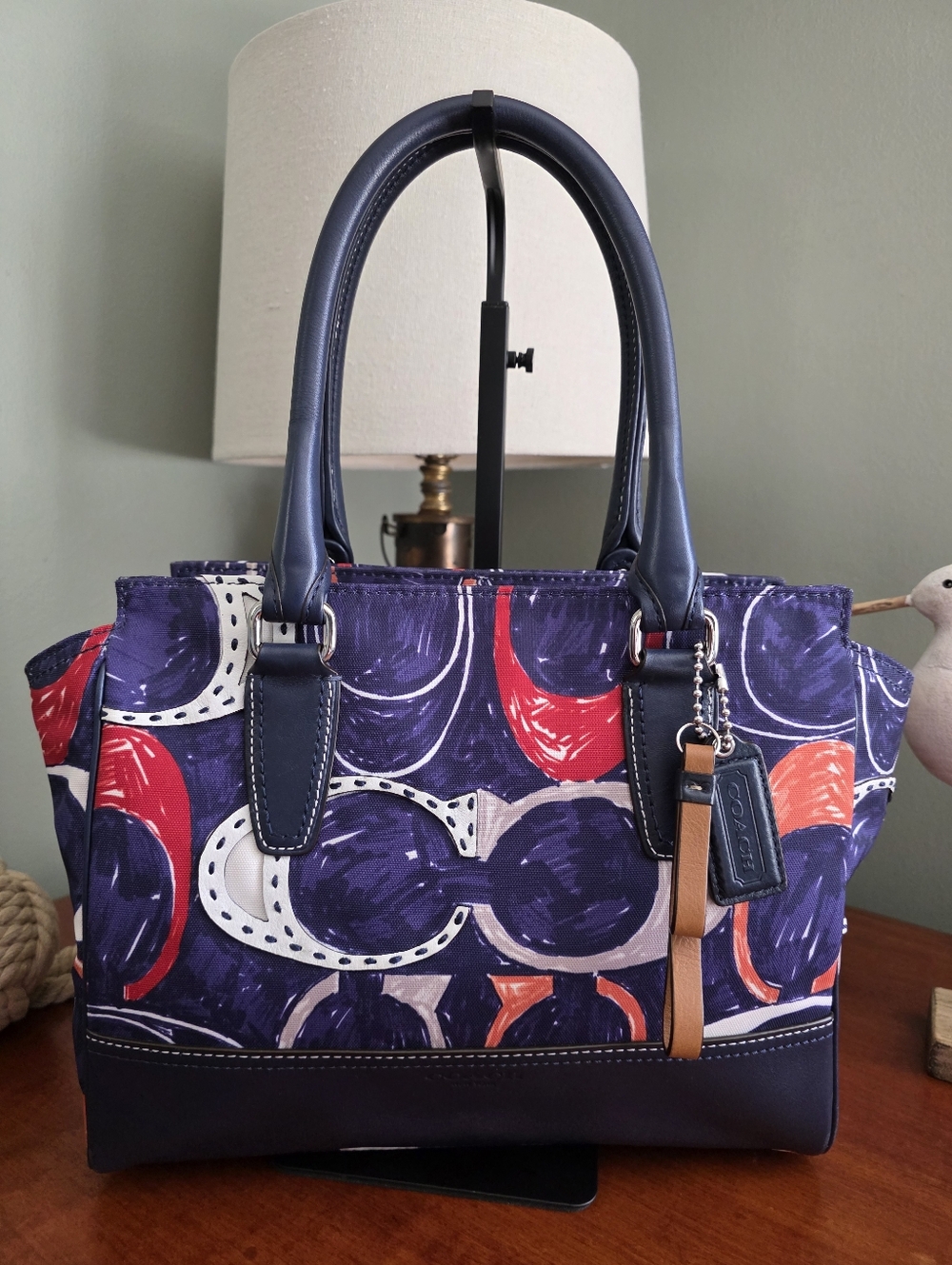 Coach Candace 19951 Legacy Navy Multicolor Leather Carryall Satchel Bag